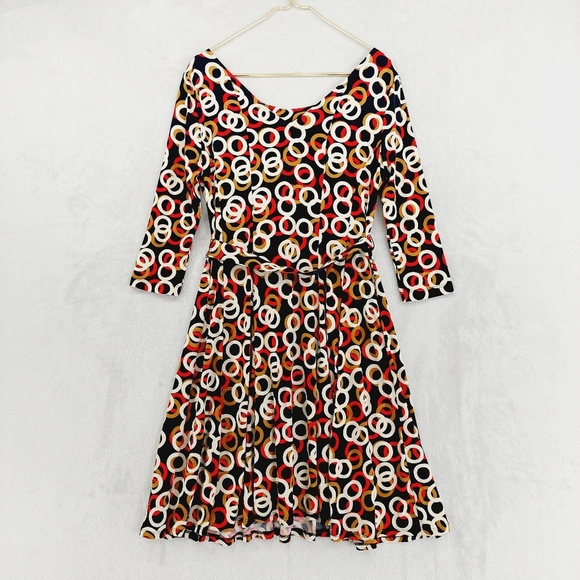 Ellen Tracy Colorful Abstract Print Long Sleeve Dress with Belt P3105 - Picture 5 of 8